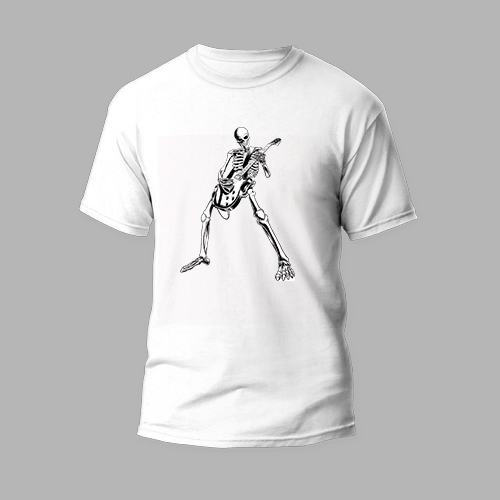 white round neck t-shirt dancing skull design