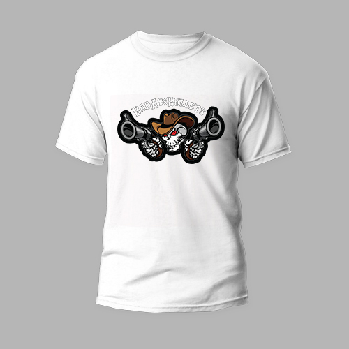 white round neck t-shirt pistol skul design