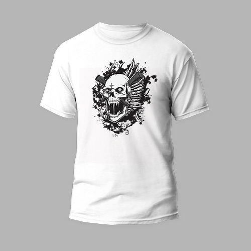 white round neck t-shirt roaring skull